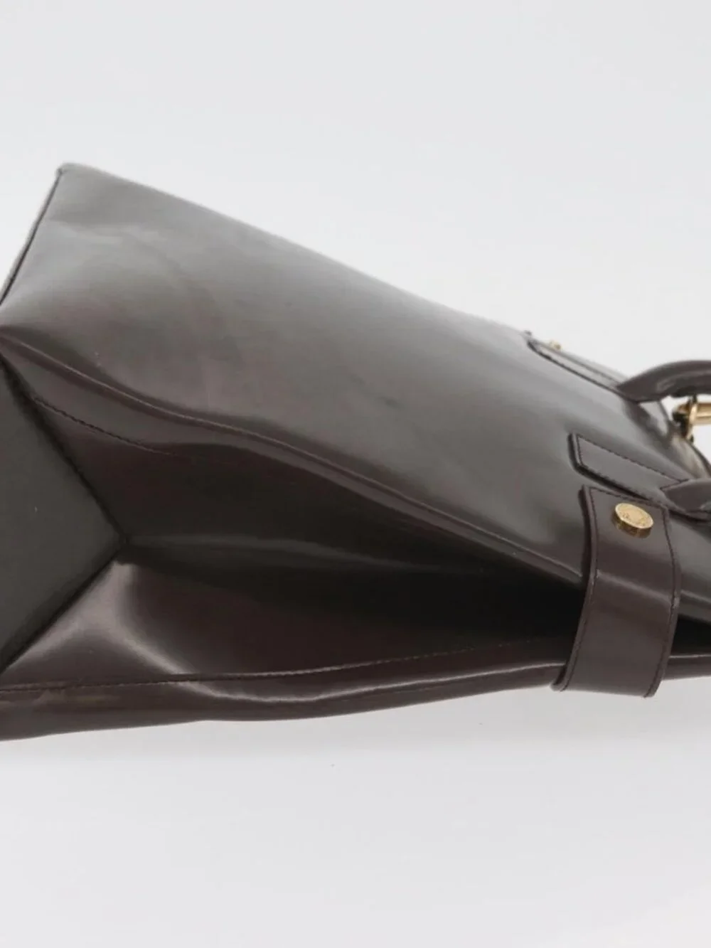 GUCCI Hand Bag Patent leather 2way Brown Gold Auth